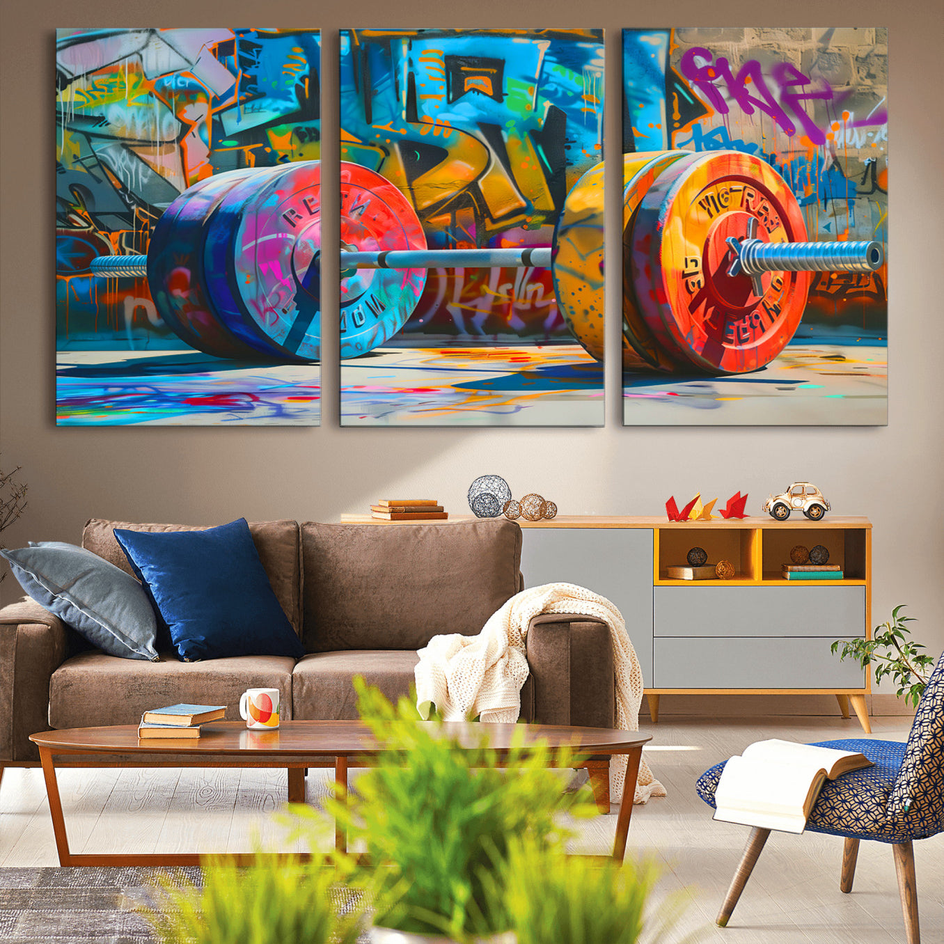 -Fitness Gym Barbell Graffiti Wall Art Canvas Print