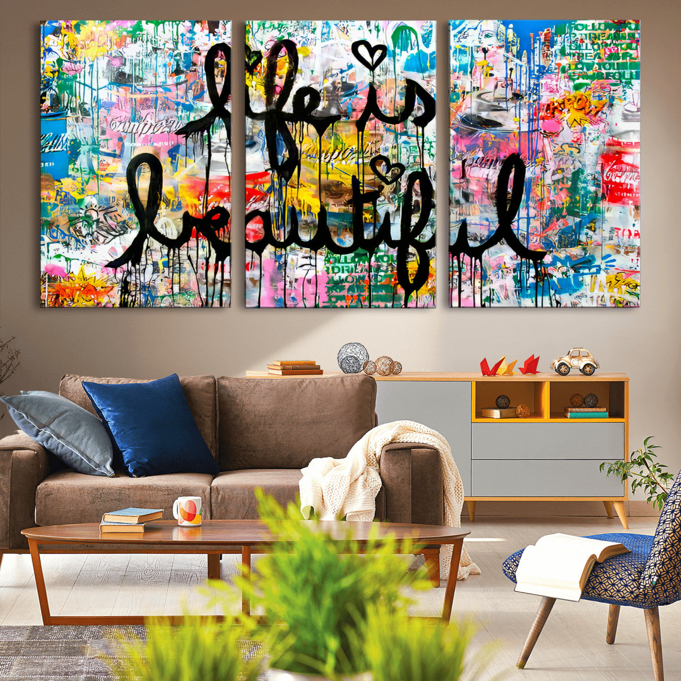 -Life Beautiful Art Print - Banksy Graffiti Wall Art Canvas Print | Graffiti Wall Art Canvas Print