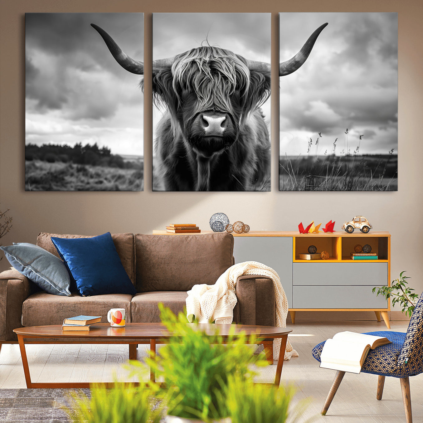 -Scottish Cow Wall Art Canvas Print | Longhorn Wall Art | Bighorn Animal Wall Art