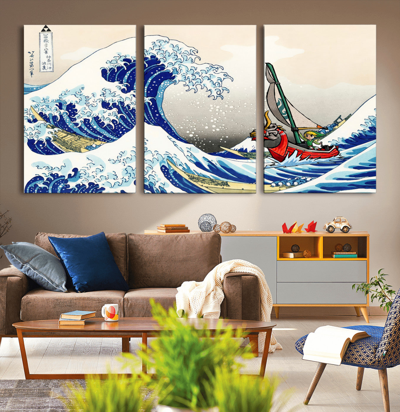 19450-MGV-CV-36X24-Katsushika Hokusai Kanagawa Giant Wave Wall Art Canvas Print | Iconic Japanese Art for Living Room