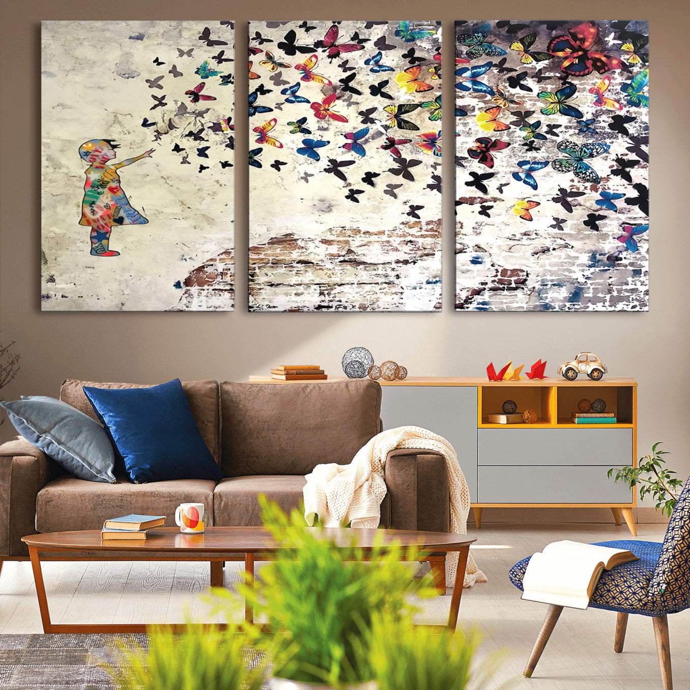 -Banksy Wall Art - Banksy Girl Butterfly Graffiti Wall Art Canvas Print - Butterfly Girl and Freedom