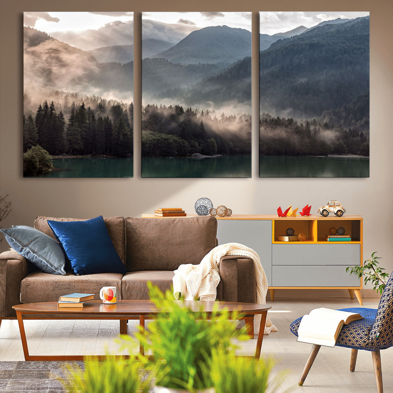 -Foggy Mountain Canvas Print Forest Wall Art