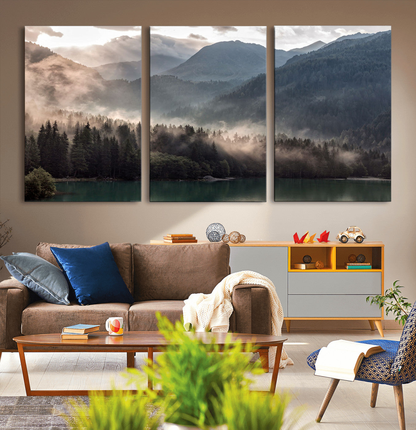 61116-MGV-CV-36X24-Foggy Mountain Canvas Print Forest Wall Art