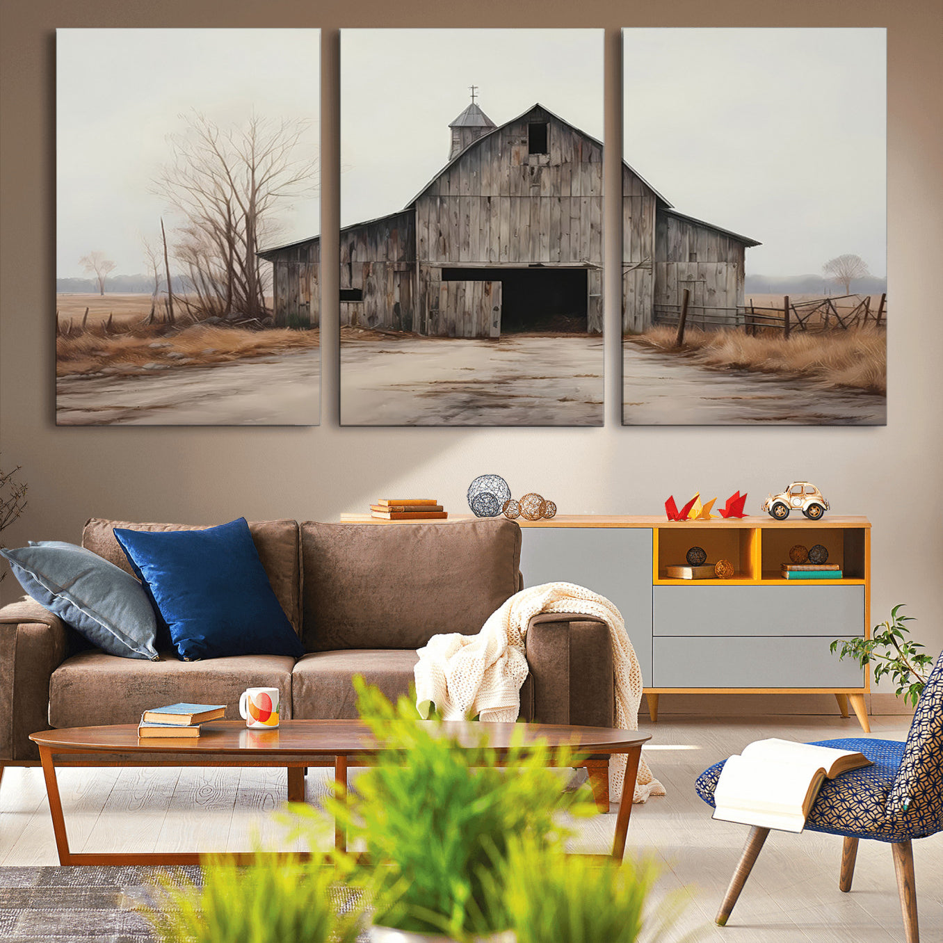 -Farmhouse Rustic Barn Wall Art Canvas Print – Framed and Ready to Hang – Perfect Addition to
