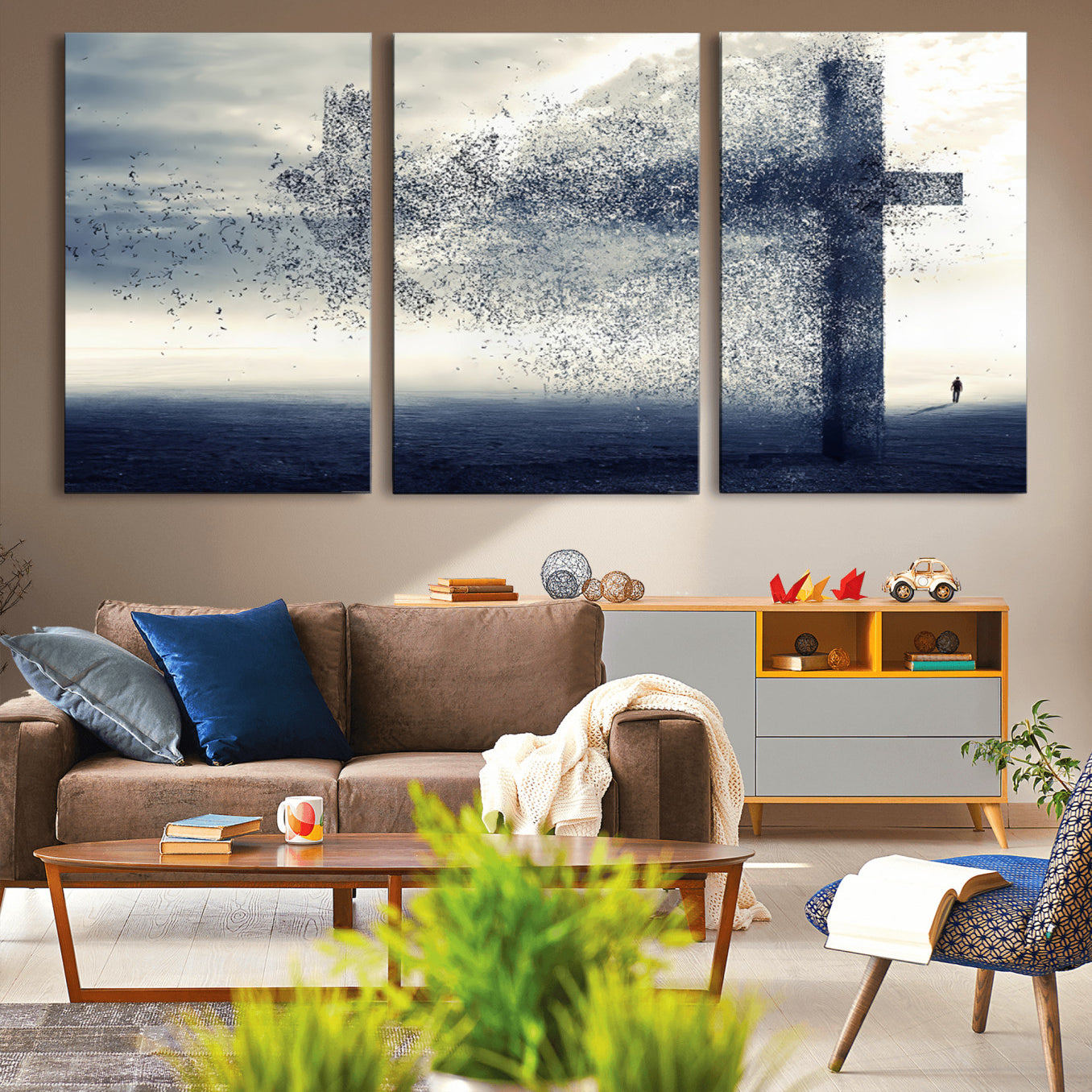 -Jesus and the Fading Cross Wall Art Print – Symbol of Faith, Christian Wall Art Canvas Print, Framed