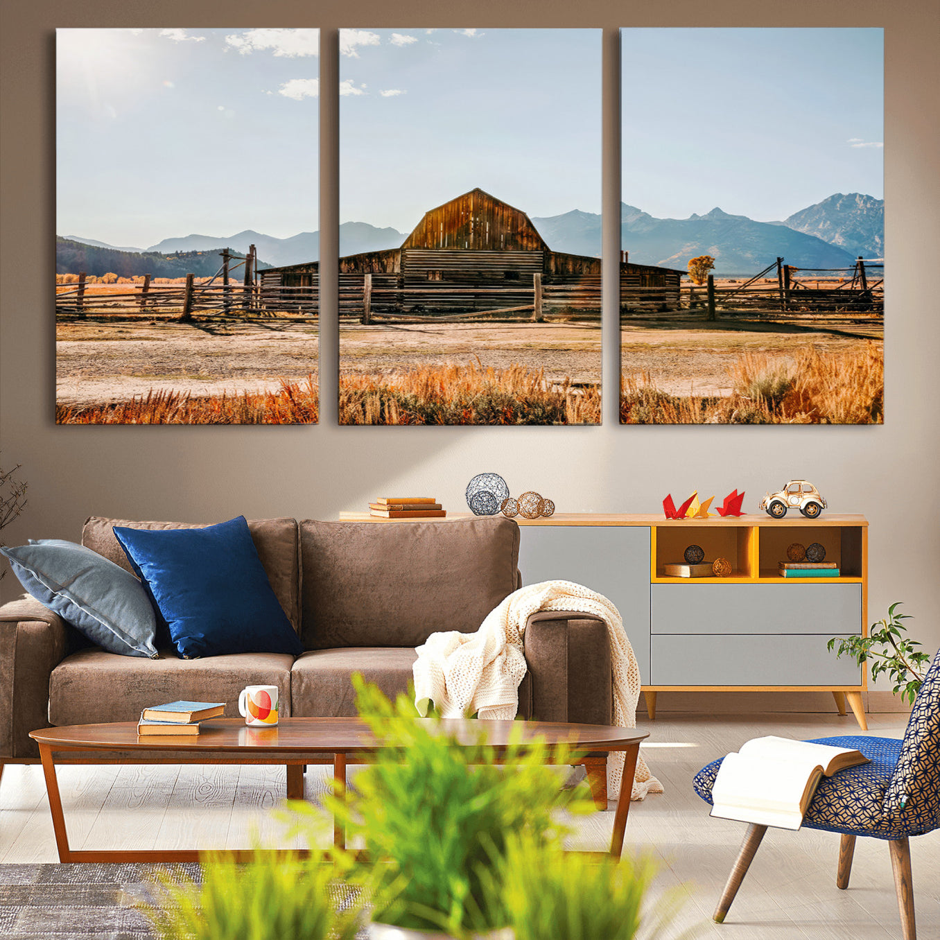 26513-MGV-CV-60X30-3P-Vintage Old Barn Field Wall Art Canvas Print for Farmhouse Decor - Rustic Barn Wall Art Canvas Print