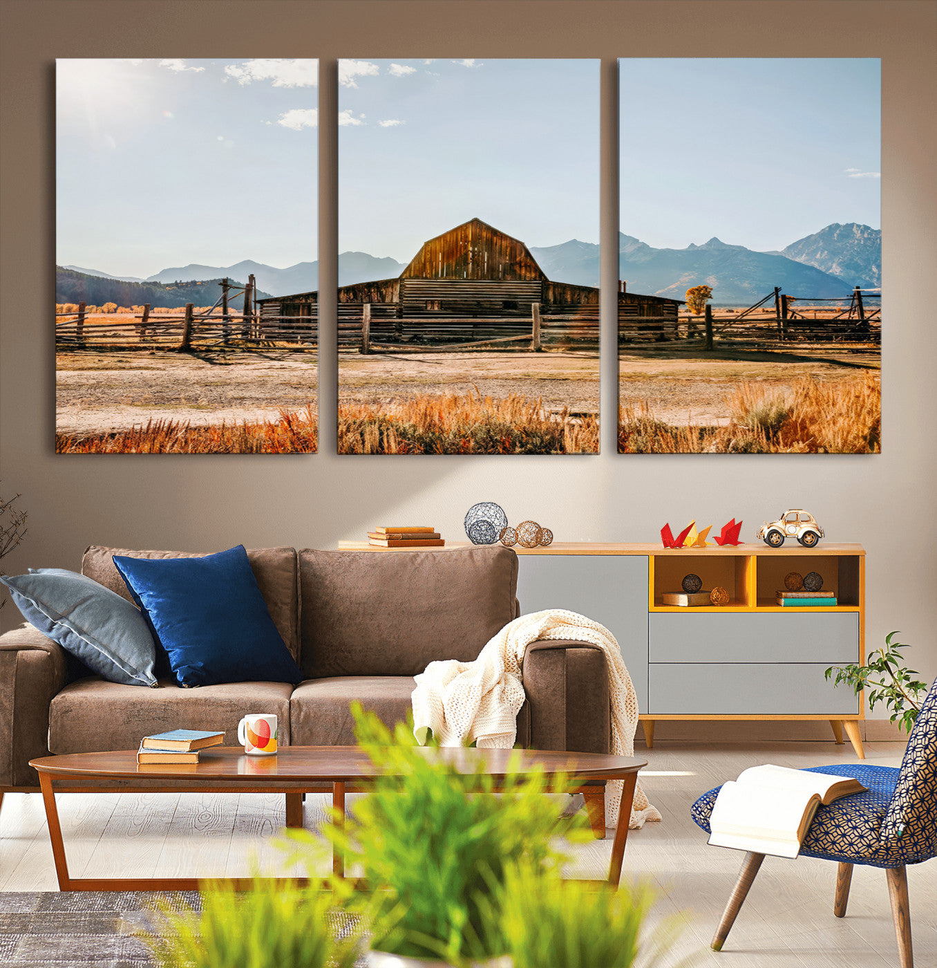 26513-MGV-CV-60X30-3P-Vintage Old Barn Field Wall Art Canvas Print for Farmhouse Decor - Rustic Barn Wall Art Canvas Print