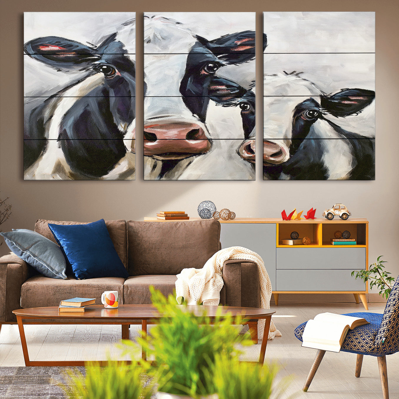 -Vintage Baby and Mom Cattle Wall Art Canvas Print