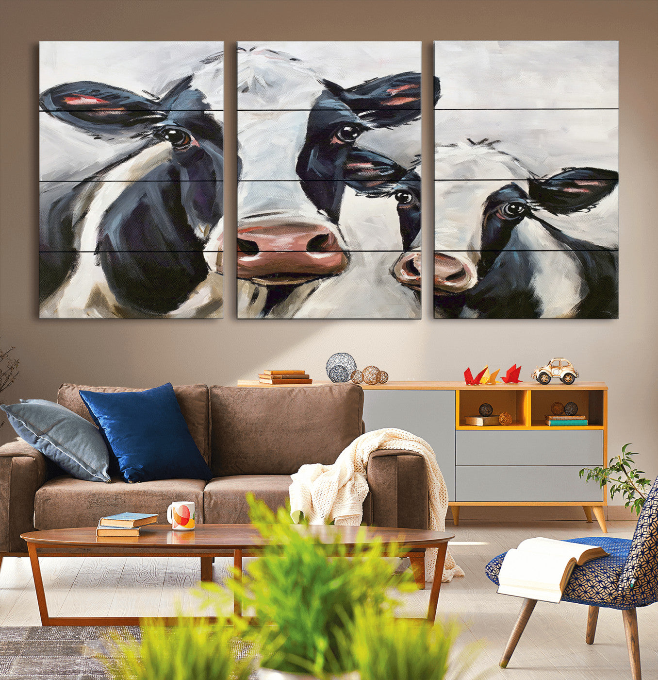 -Vintage Baby and Mom Cattle Wall Art Canvas Print