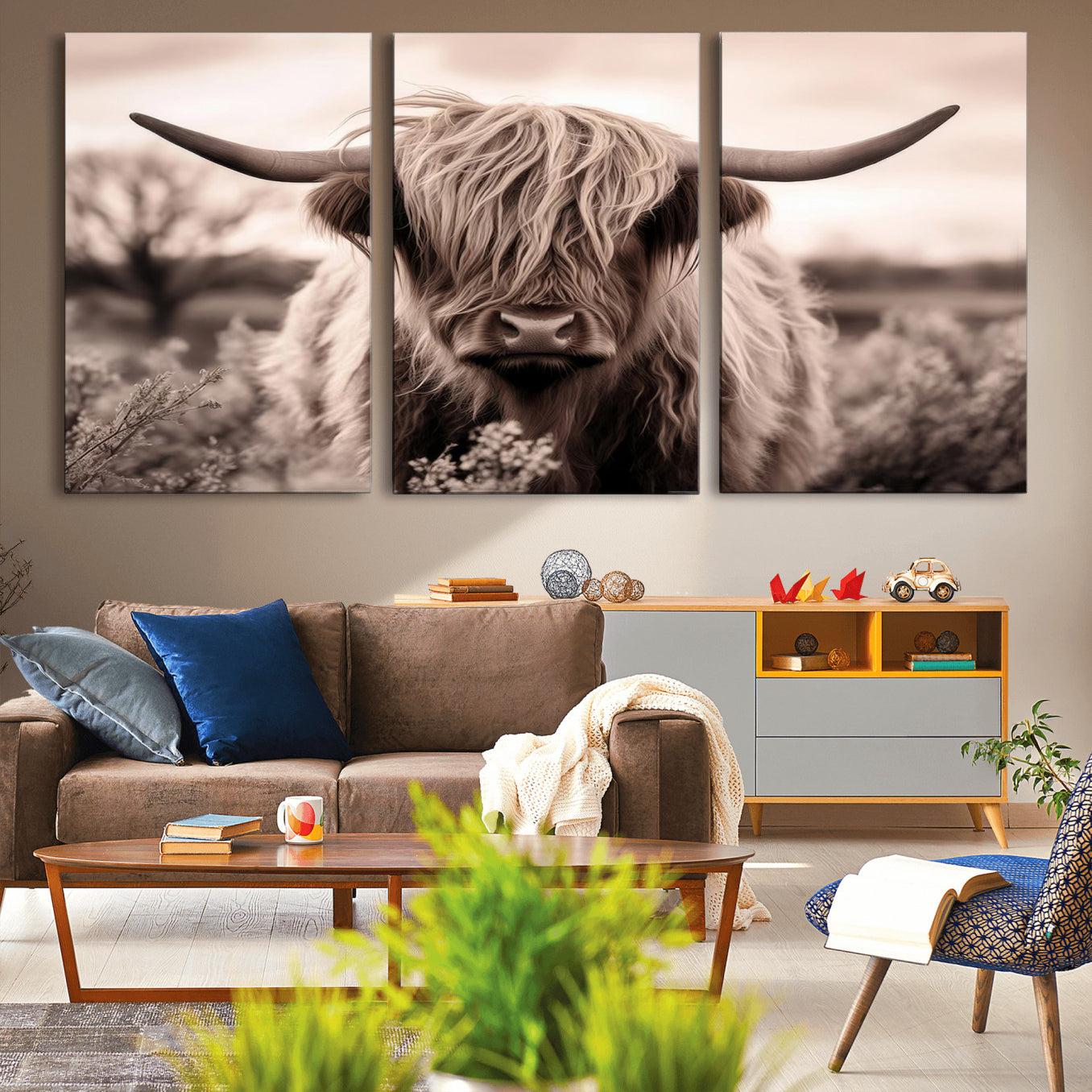 -Scottish Cow Longhorn Wall Art Canvas Print