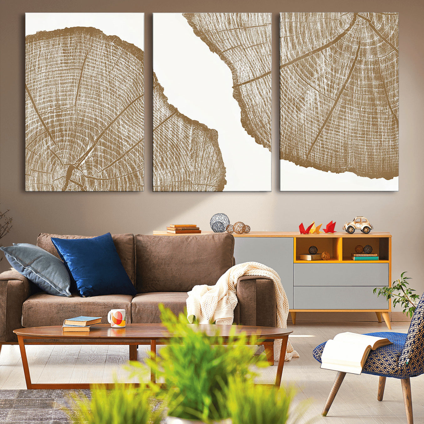 99692-MGV-CV-36X24-Rustic Brown Tree Ring Wall Art Canvas Print – Framed and Ready to Hang – Elegant Nature-Inspired