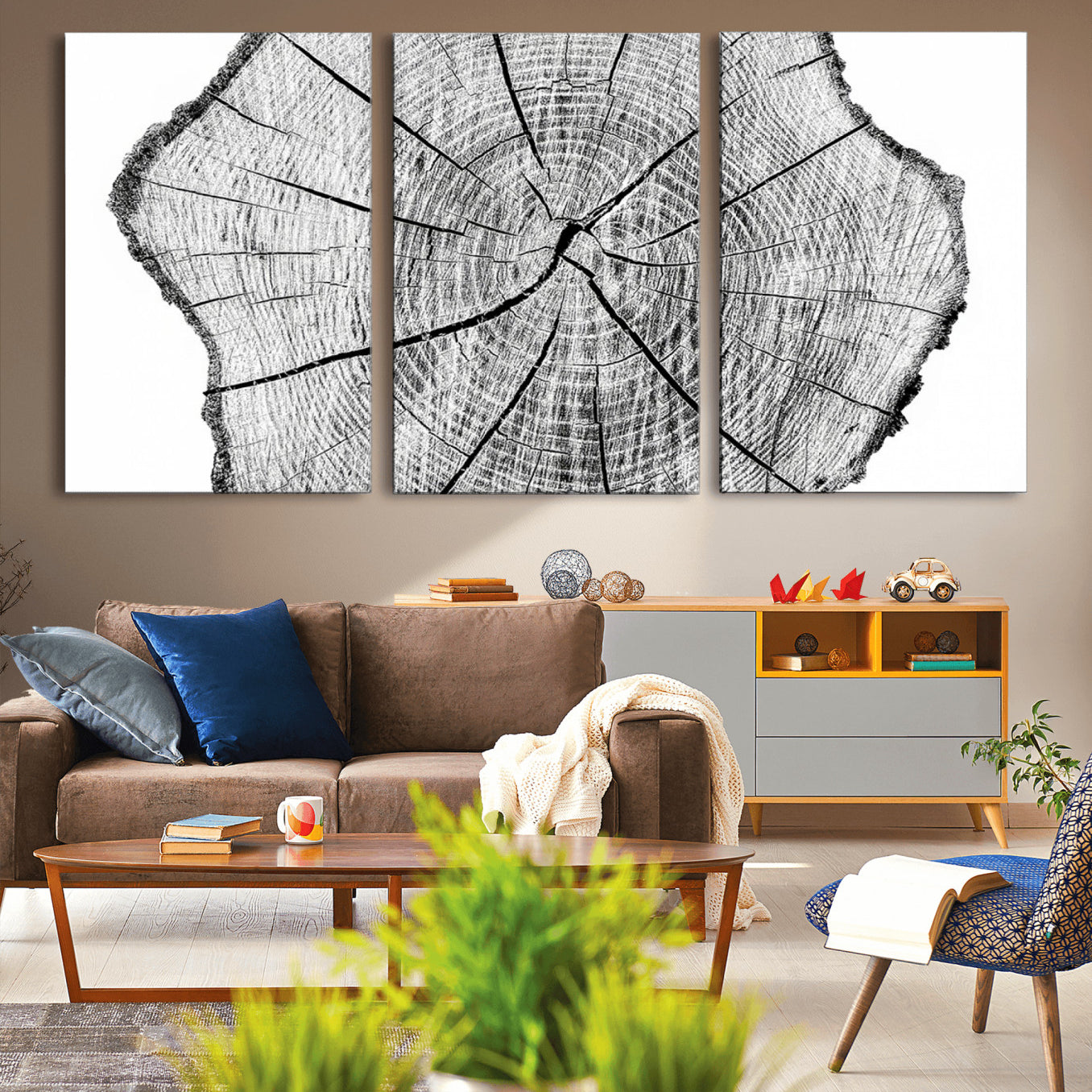 98709-MGV-CV-36X24-Rustic Tree Ring Wall Art Canvas Print – Framed and Ready to Hang – Perfect for Nature-Inspired and
