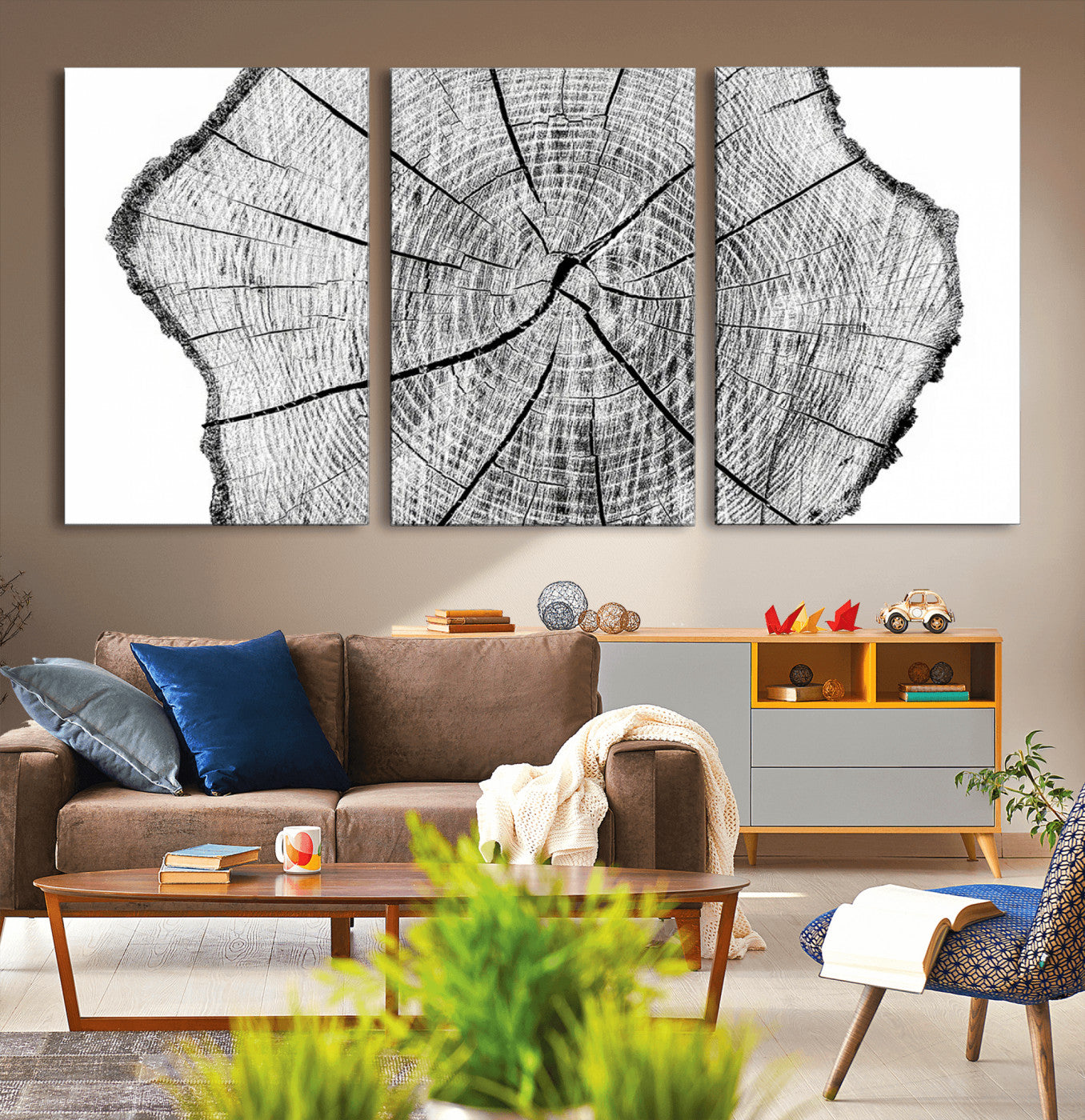 98709-MGV-CV-36X24-Rustic Tree Ring Wall Art Canvas Print – Framed and Ready to Hang – Perfect for Nature-Inspired and