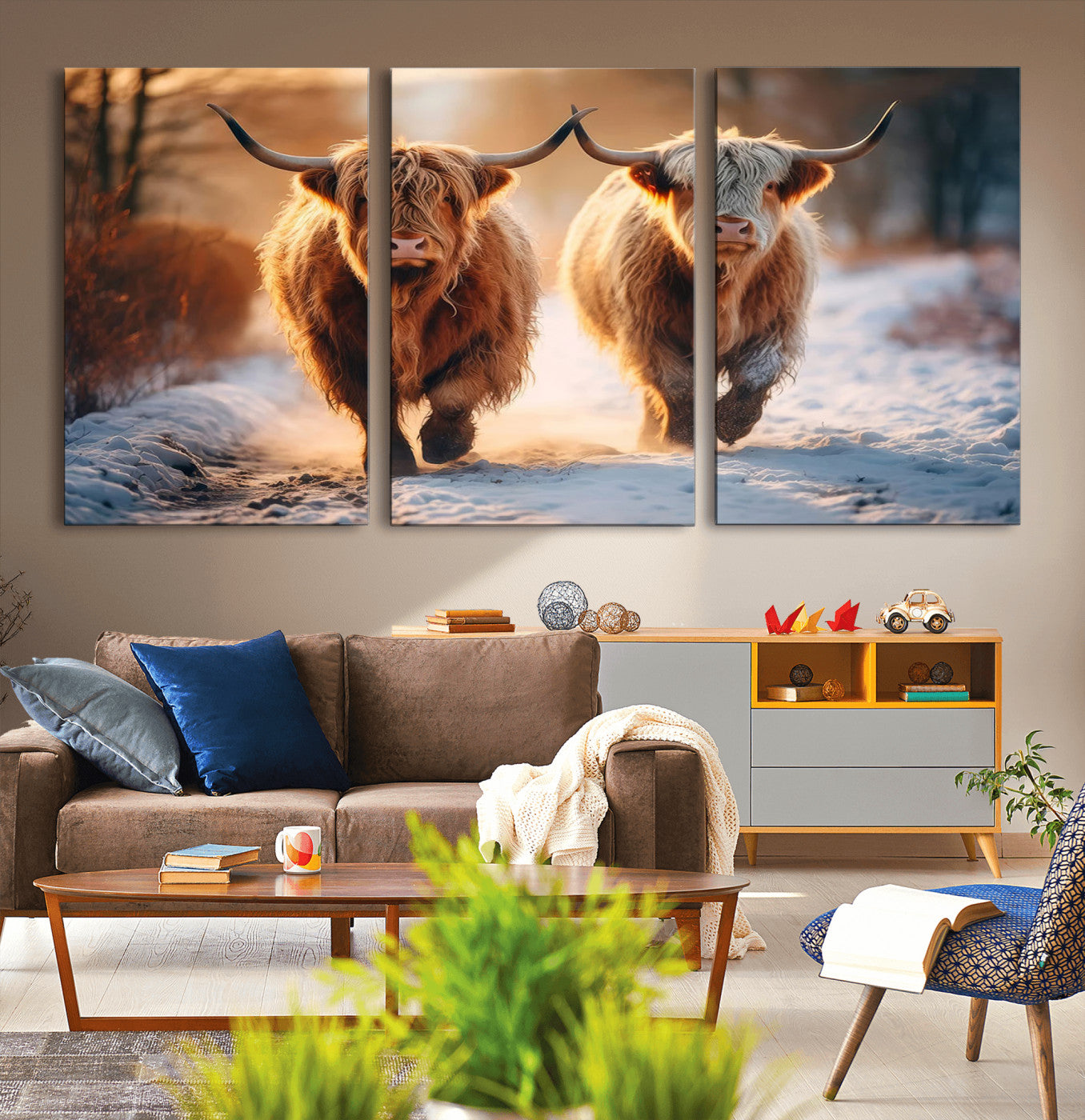 94810-MGV-CV-36X24-Scottish Highland Cow Horn Farm Wall Art Canvas Print