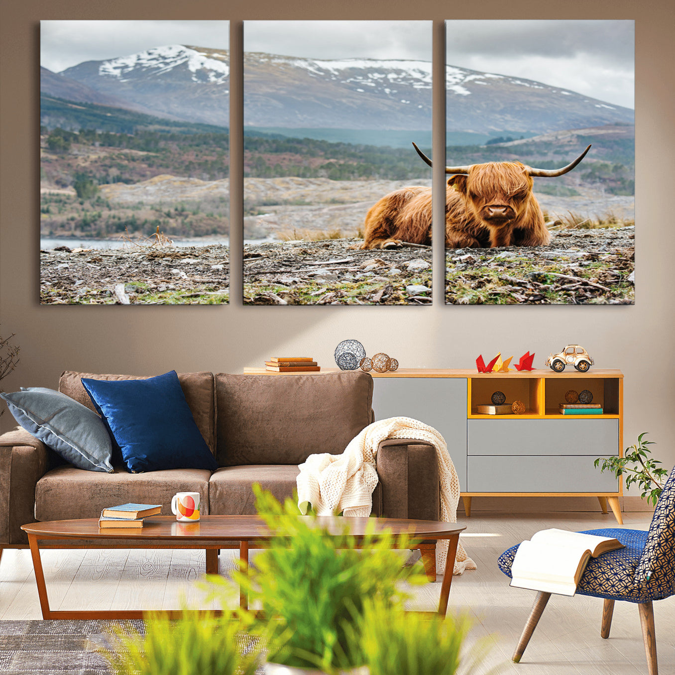 -Highland Cow Horn Farm Wall Art Canvas Print