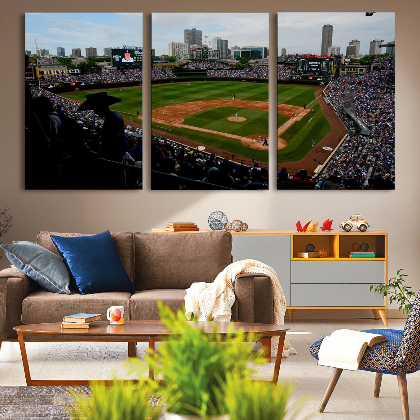 34859-MGV-CV-36X24-Chicago Cubs Baseball Team Print - Wrigley Field Stadium Wall Art Canvas Print
