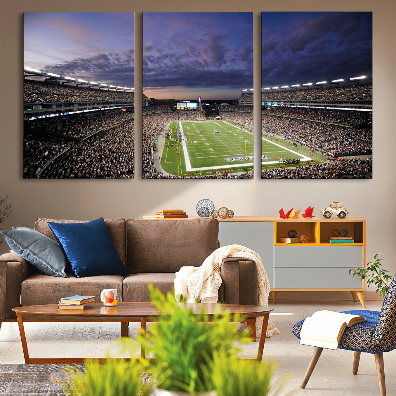 52712-MGV-CV-60X30-3P-New England Patriots Football Team Print - Foxborough Gillette Stadium Wall Art Canvas Print