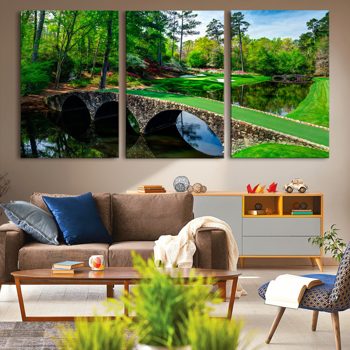 -Augusta National Golf Club Wall Art - Panoramic Bridge & Lush Greenery – Premium Framed,