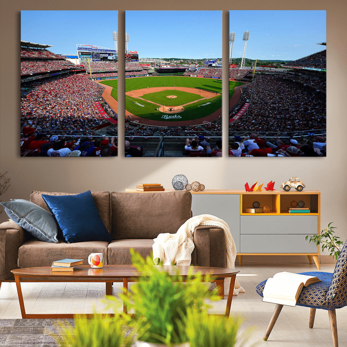 90998-MGV-CV-36X24-Cincinnati Reds Baseball Canvas Print - Great American Ball Park Stadium Wall Art Canvas Print