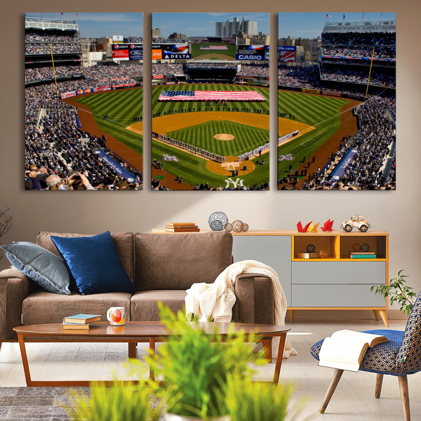 20879-MGV-CV-36X24-Yankee Stadium New York Wall Art Print | 3-Panel Canvas Print of Yankees Baseball Stadium | Large