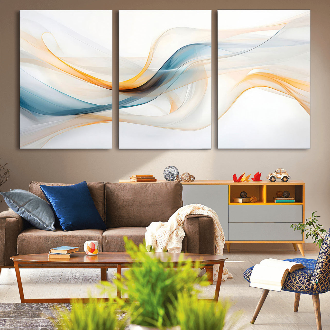 60881-MGV-CV-36X24-Decorative Turquoise Abstract Wave Wall Art Canvas Print