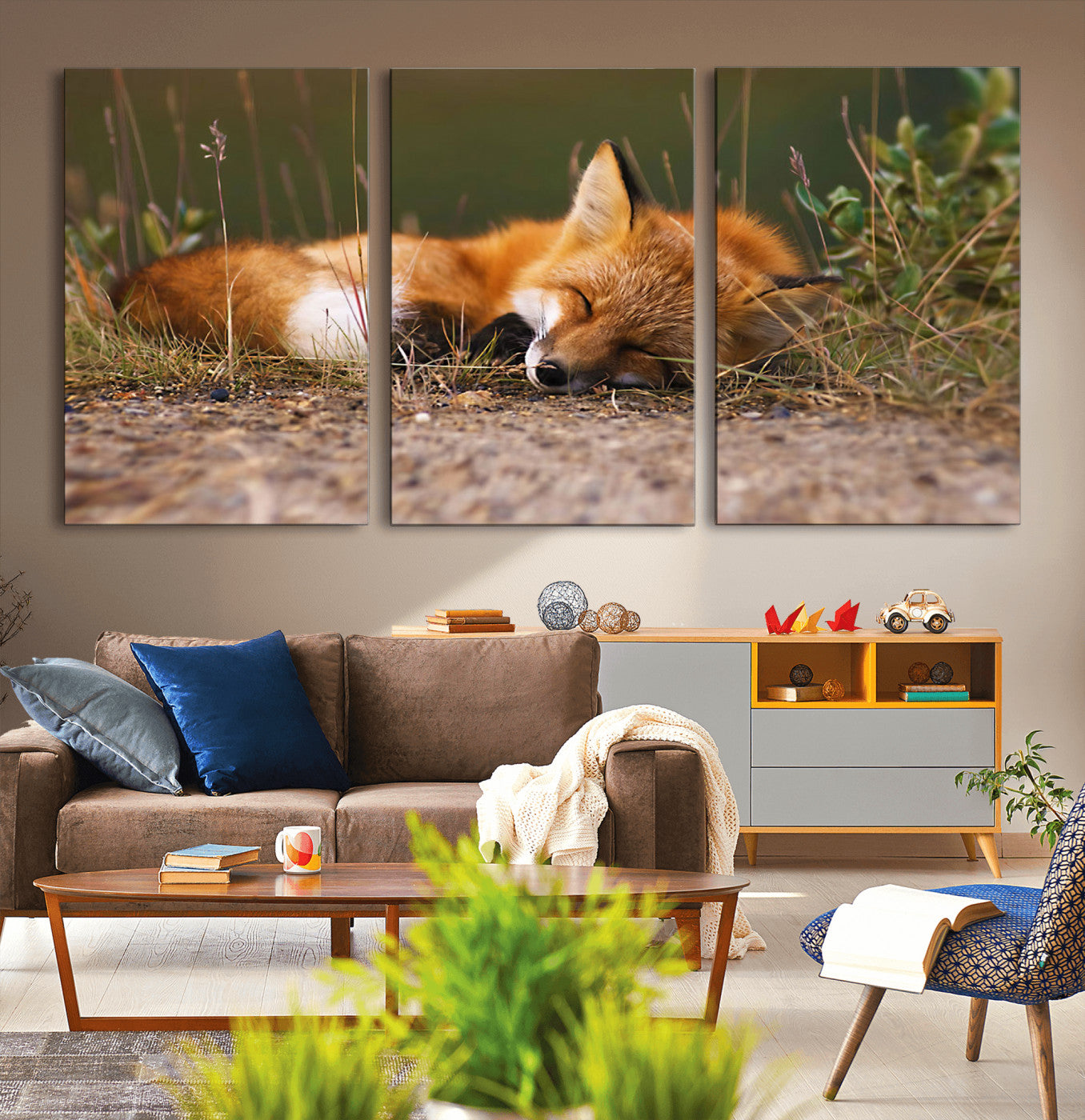 -Sleeping Fox Wall Art Canvas Print, Farmhouse Wall Decor and Animal Wall Art Print