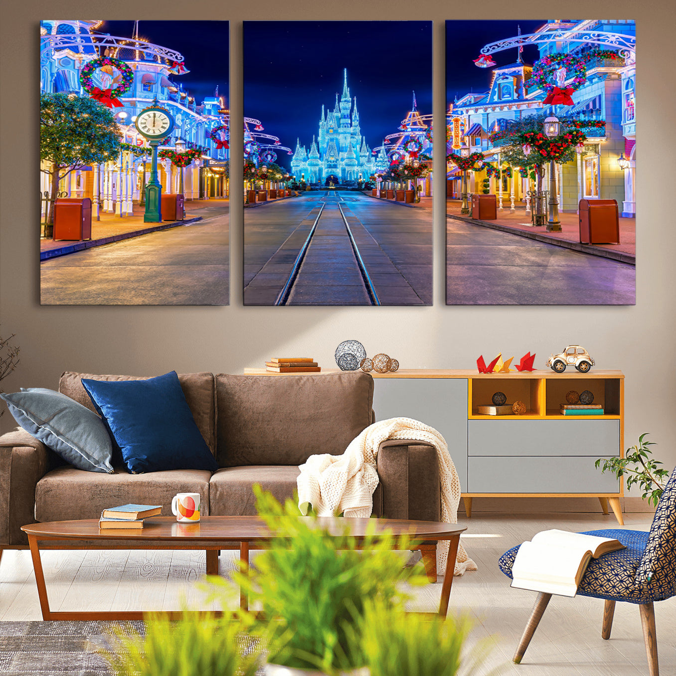 12470-MGV-CV-36X24-Disney Castle Wall Art – Large Magic Kingdom Canvas Artwork, Fairytale Design, Kids Room Christmas Decor for Home, Office