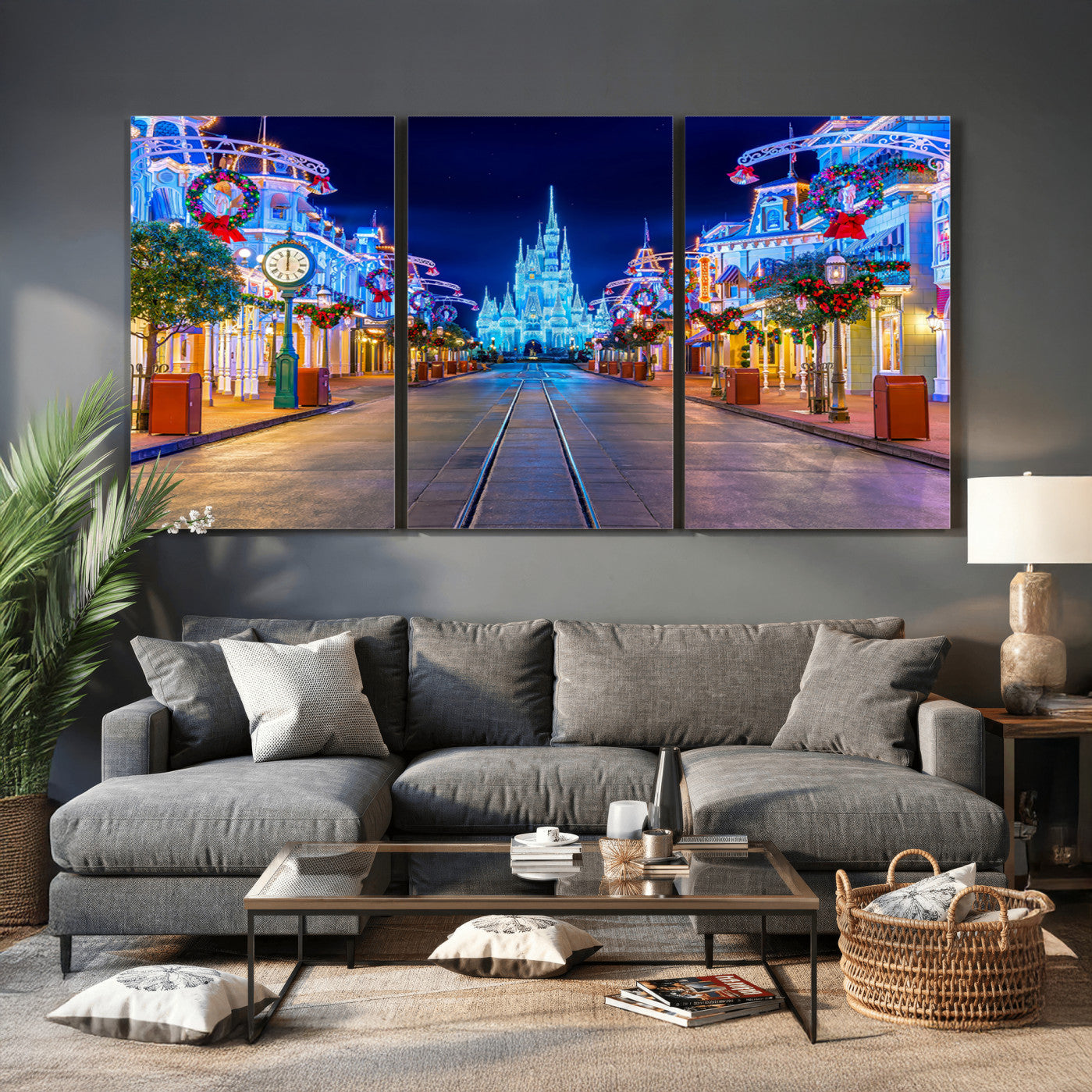 12470-MGV-CV-36X24 - Disney Castle Wall Art – Large Magic Kingdom Canvas Artwork, Fairytale Design, Kids Room Christmas Decor for Home, Office