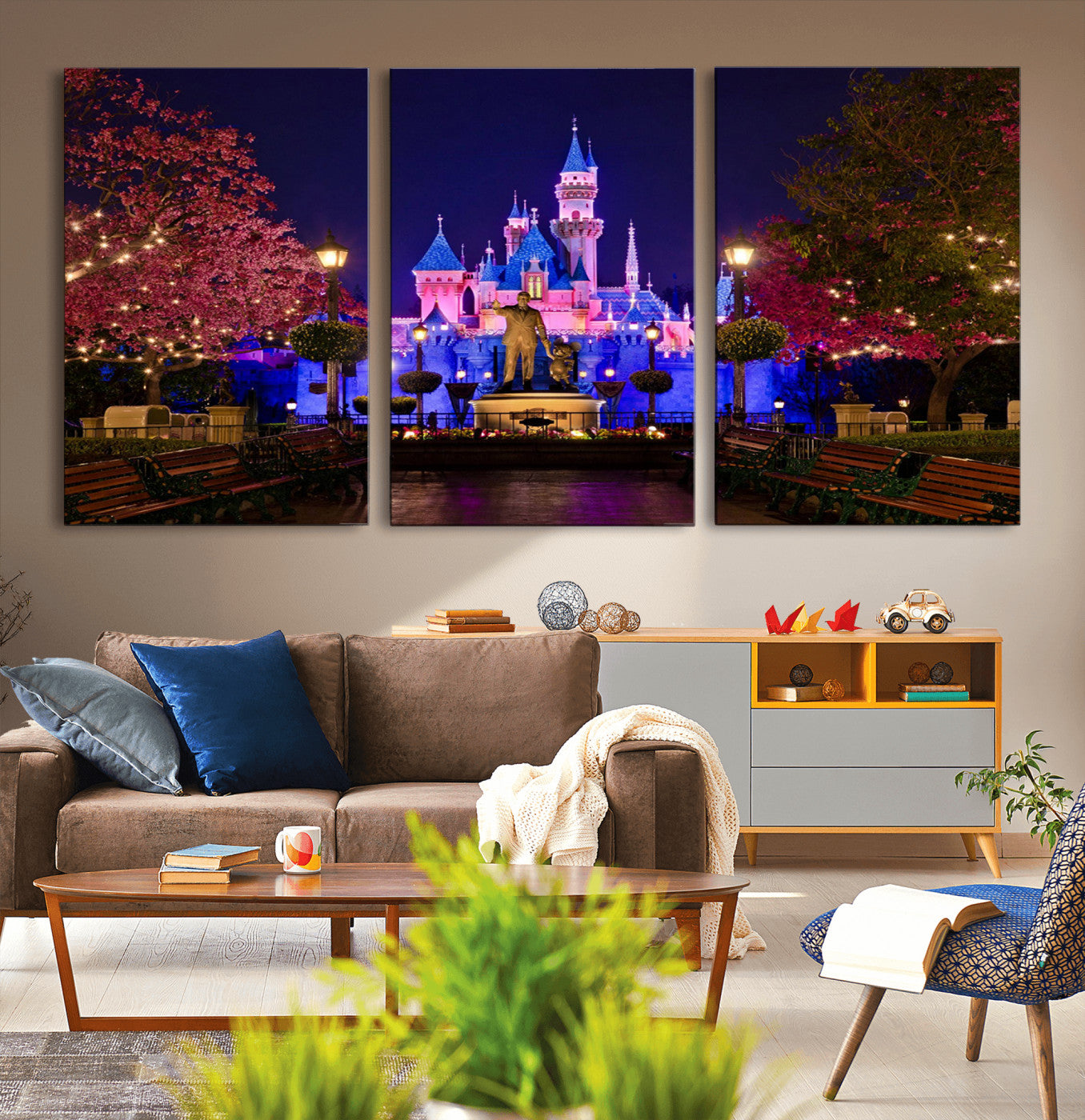 MGV-CV-60X30-3P - Disney Castle Wall Art Canvas Print, Framed Magic Kingdom Art Picture Print, Disney World Perfect Child Room Decor Artwork