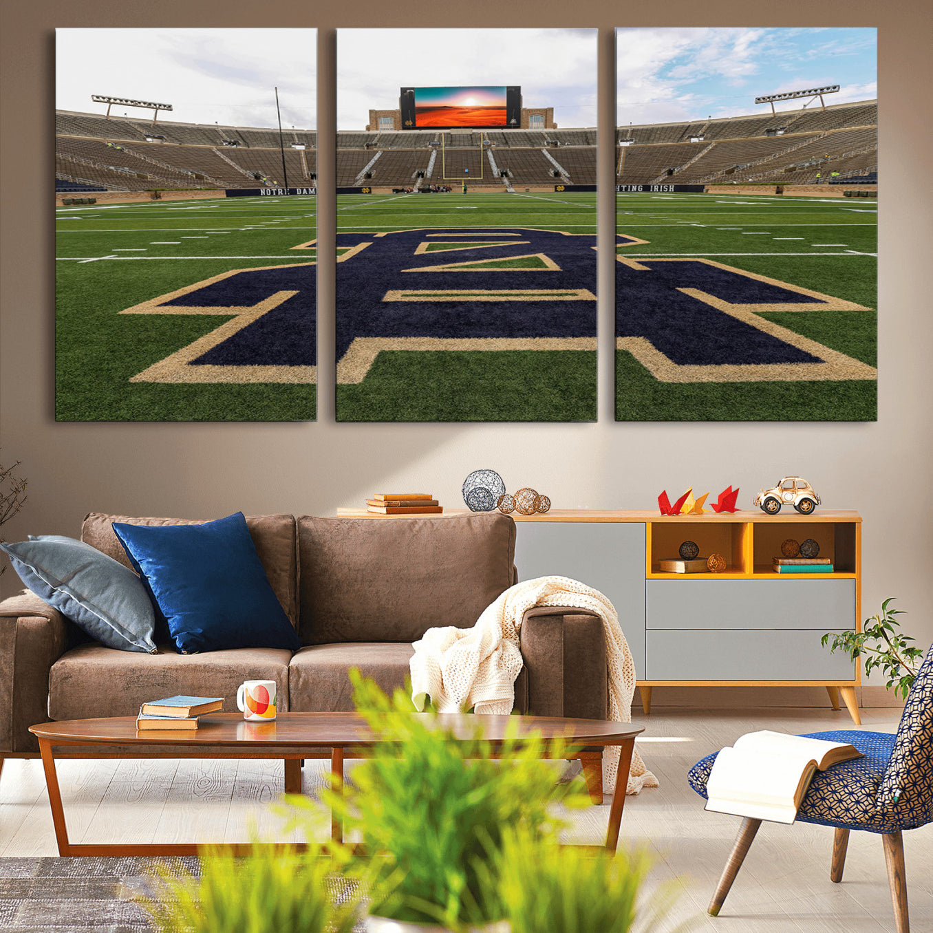 MGV-CV-60X30-3P - Notre Dame Stadium Wall Art Canvas Print, Framed Indiana Stadium Art Picture Print, Notre Dame Field Perfect Sport Room Decor Artwork