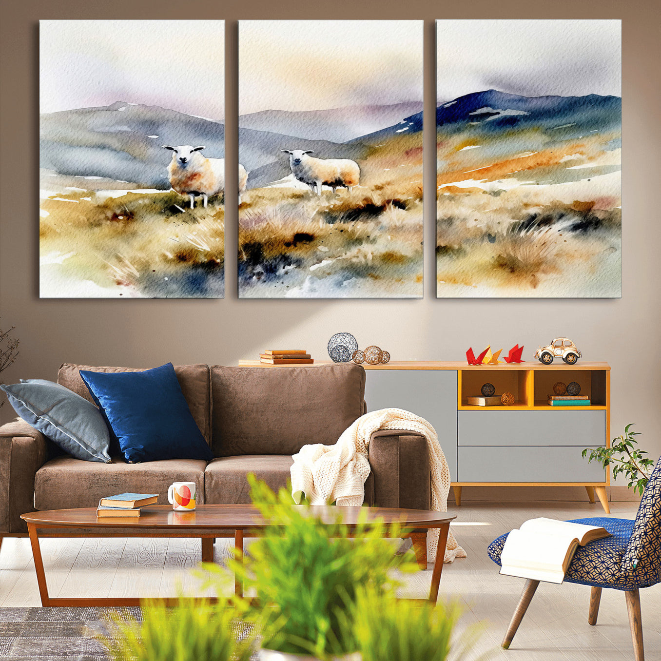 58145-MGV-CV-36X24-Watercolor Sheep for Farmhouse Decor Wall Art Canvas Print, Mountain Wall Art Print
