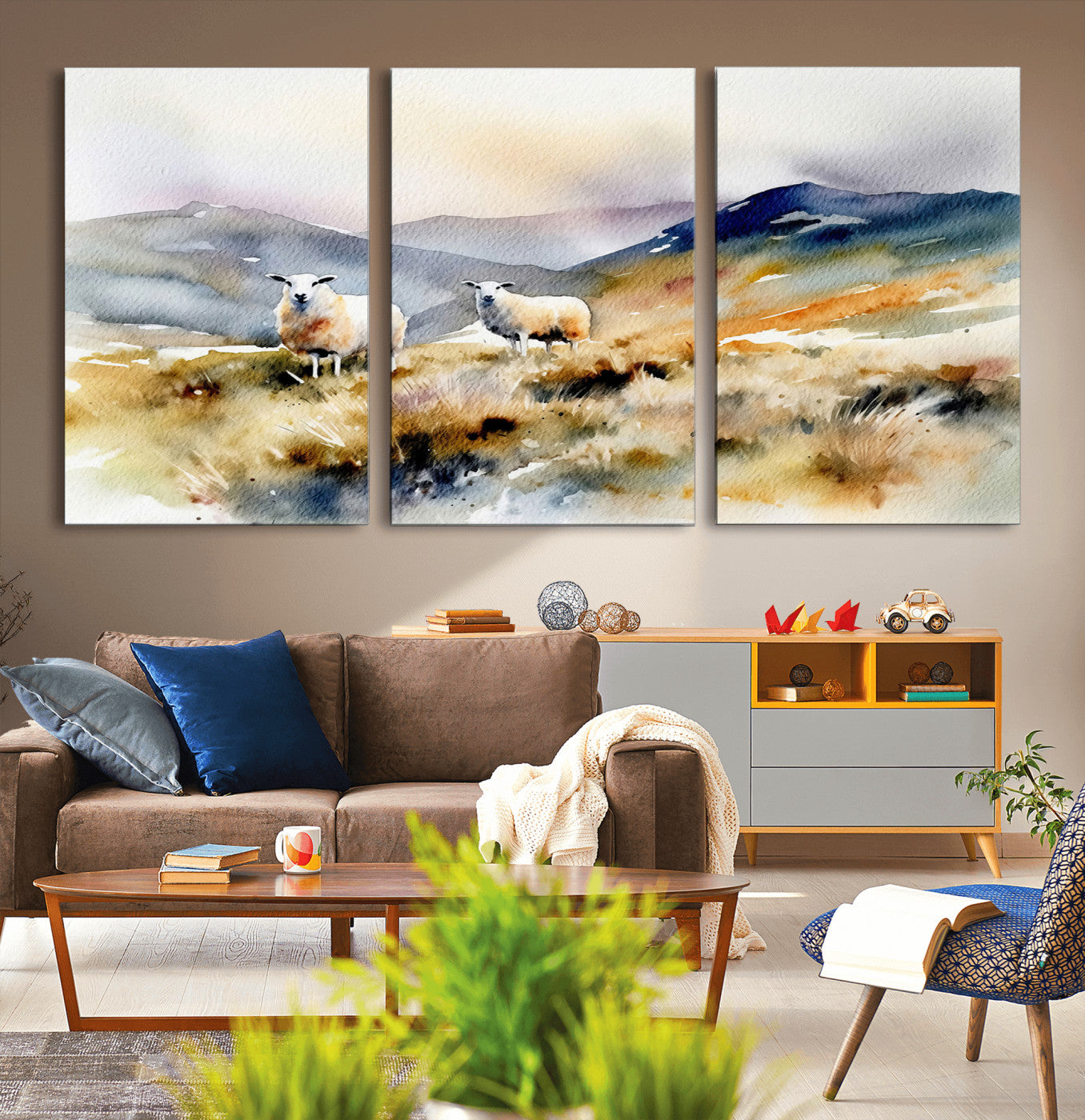 -Watercolor Sheep for Farmhouse Decor Wall Art Canvas Print, Mountain Wall Art Print