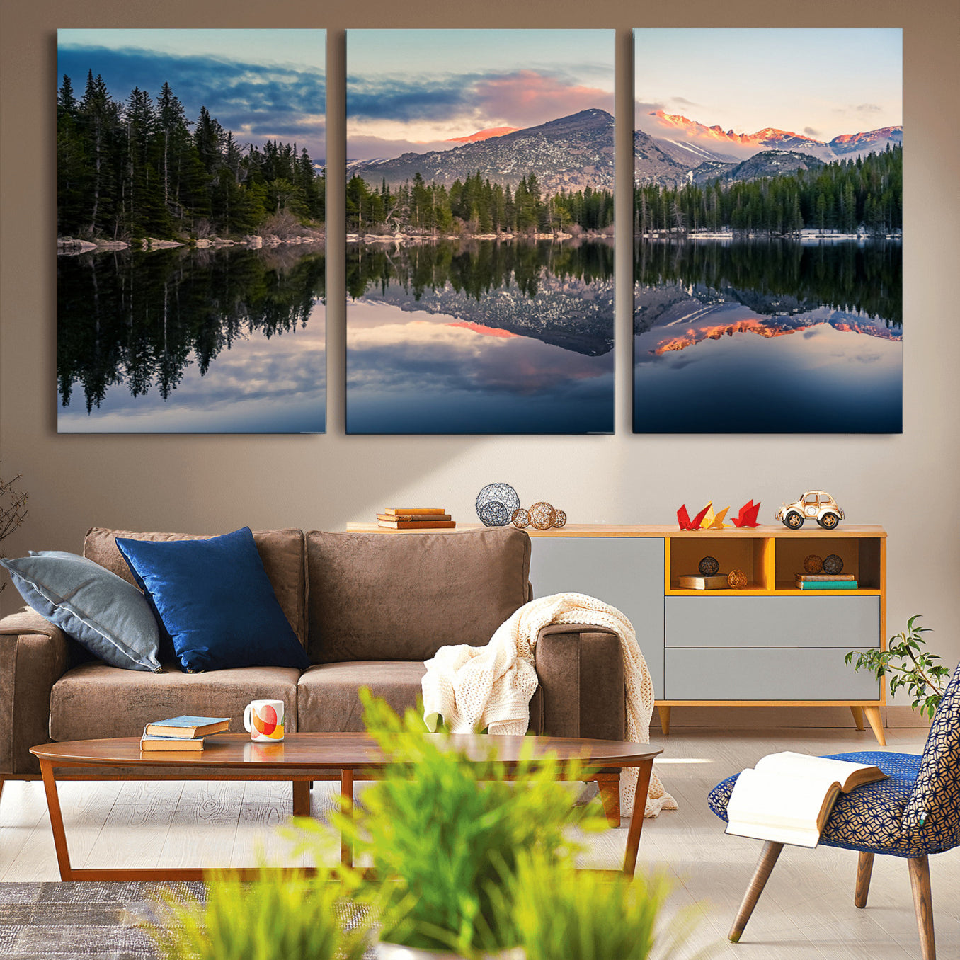 -Bear Lake Reflection at Rocky Mountain National Park Wall Art Canvas Print, Scenic Mountain