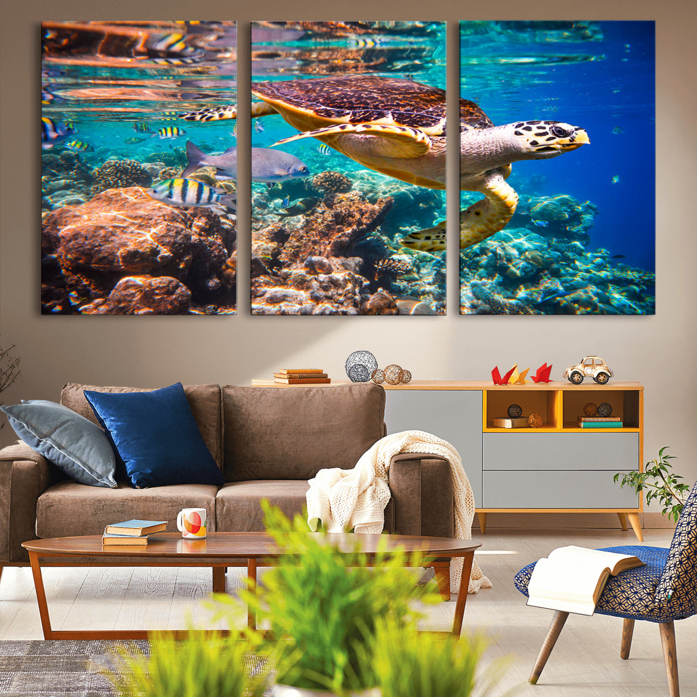 -Sea Turtle Wall Art Canvas Print – Vibrant Ocean Coral Reef Décor, Ready to Hang