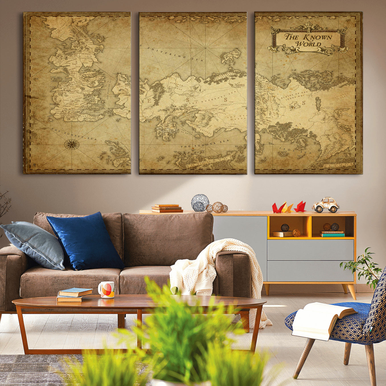 -Vintage Game of Thrones Map Wall Art | Westeros and Essos Antique Style Print | The Known World in