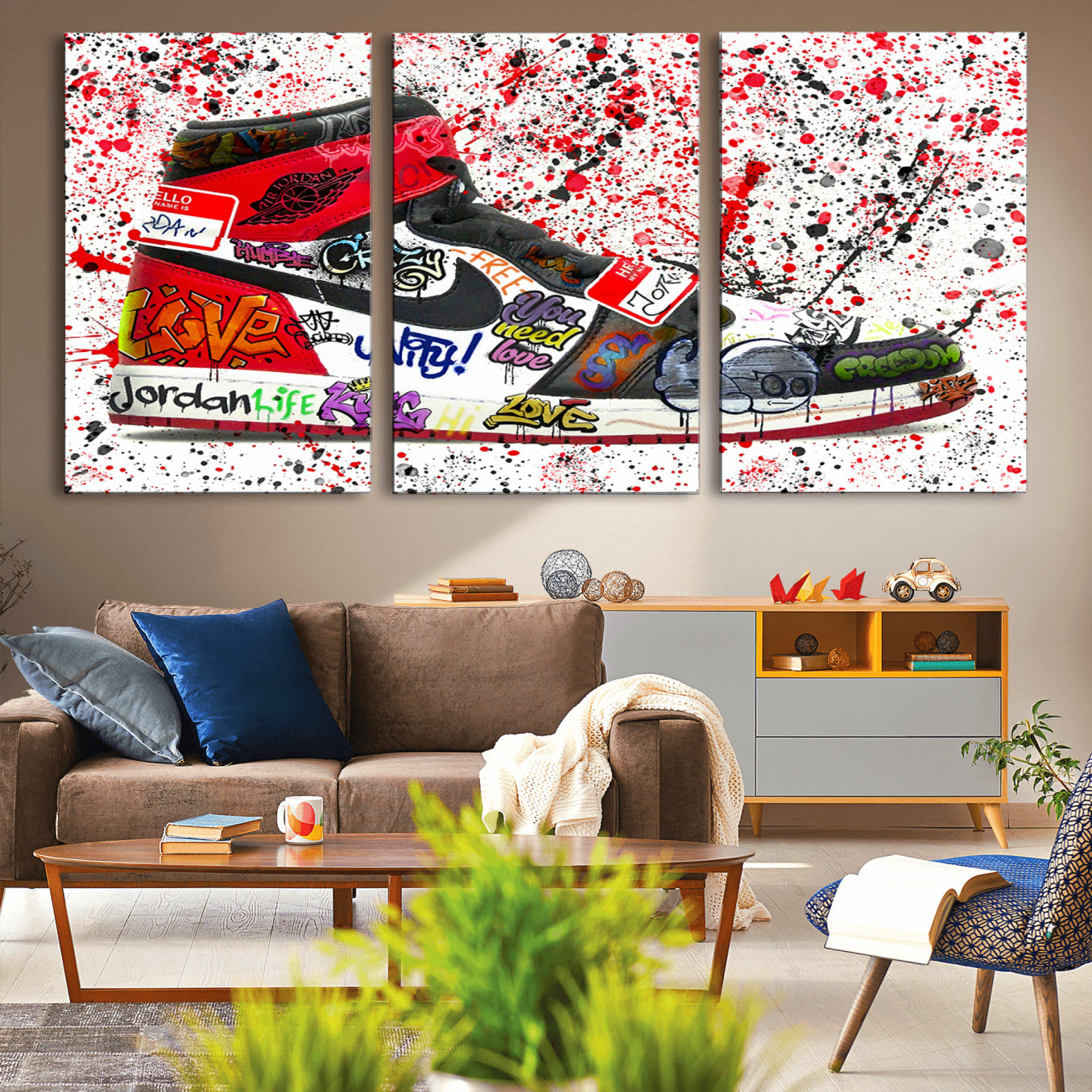 -Jordan Shoes Graffiti Wall Art Canvas Print- Jordan Graffiti Canvas Wall Art - Framed Perfect for
