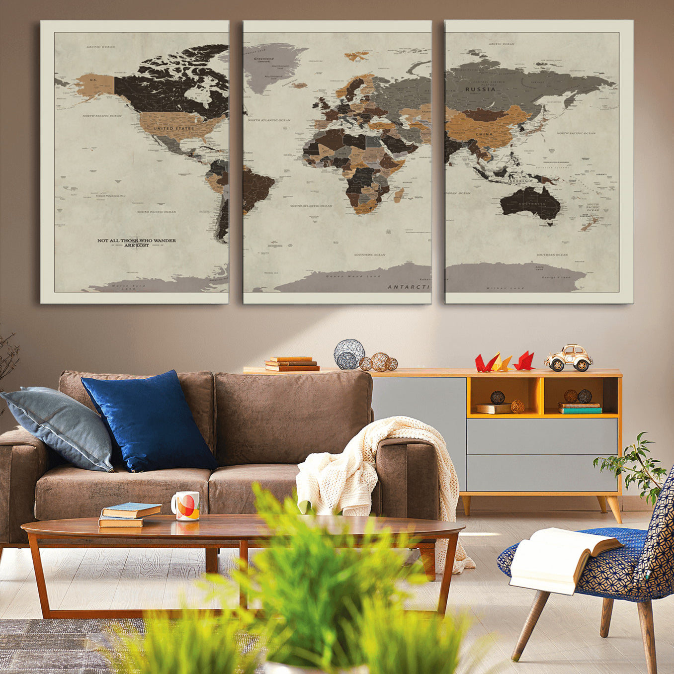 -Push Pin World Map Canvas Print – Travel Tracker Wall Art for Couples, Perfect Anniversary Gift for Home or Office Decor