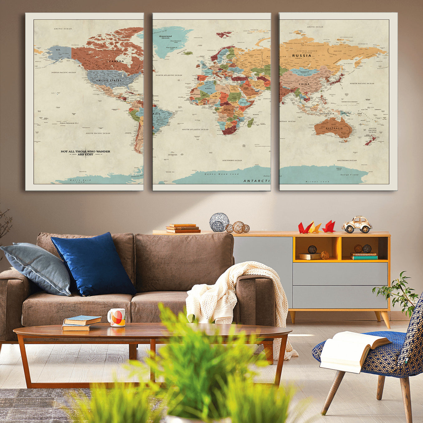-Push Pin World Map Canvas Print – Travel Tracker Wall Art for Couples, Perfect Anniversary Gift for Home or Office Decor
