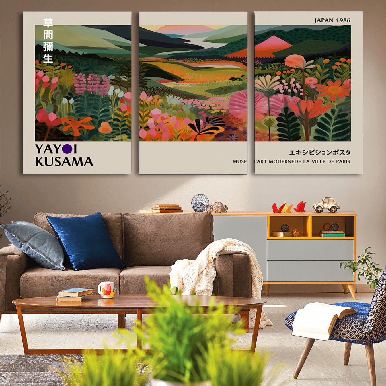-Yayoi Kusama Abstract Print, Vibrant Floral Mountain Art Print, Botanical Flower Nature Decor,