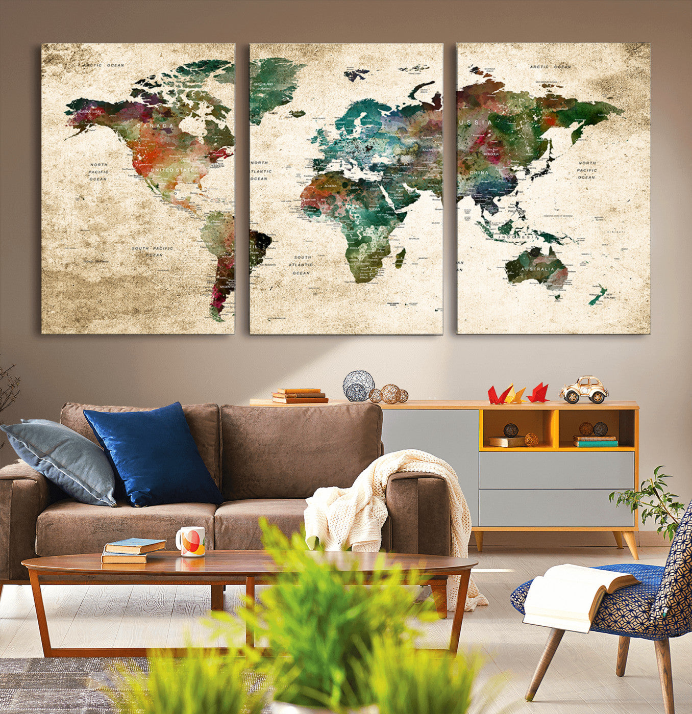 45128-MGV-CV-36X24-Push Pin World Map Canvas Print – Framed Travel Tracker Wall Art for Couples, Perfect Anniversary Gift and Home Decor
