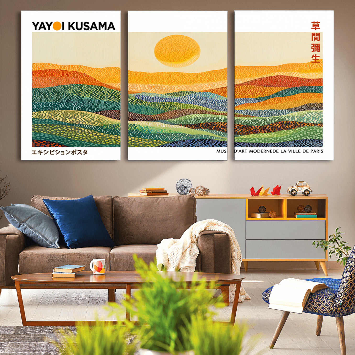 35117-MGV-CV-36X24-Framed Yayoi Kusama 1986 Wall Art Print – Japanese Wall Art Print, Wabi Sabi Yayoi Kusama Print -