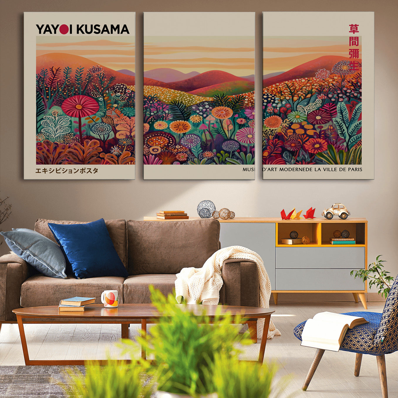 66096-MGV-CV-36X24-Framed Yayoi Kusama 1986 Wall Art Print – Japanese Wall Art Print, Wabi Sabi Yayoi Kusama Print -