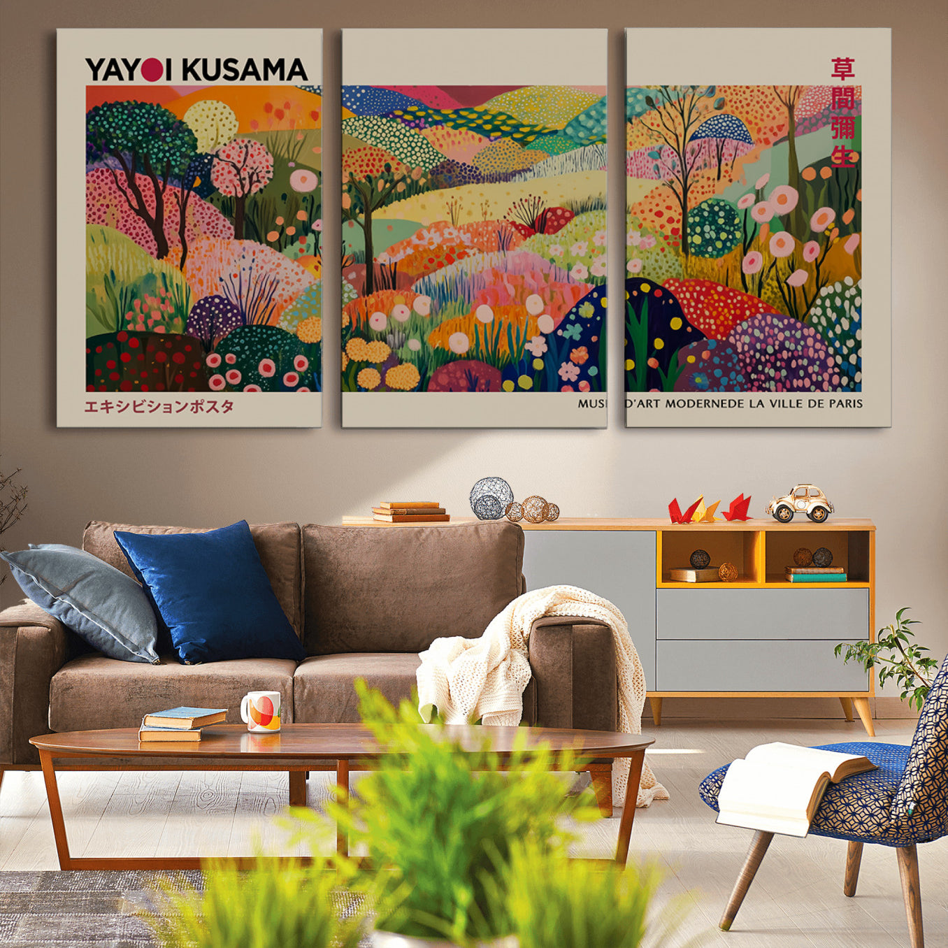 -Framed Yayoi Kusama 1986 Wall Art Print – Japanese Wall Art Print, Wabi Sabi Yayoi Kusama Print -