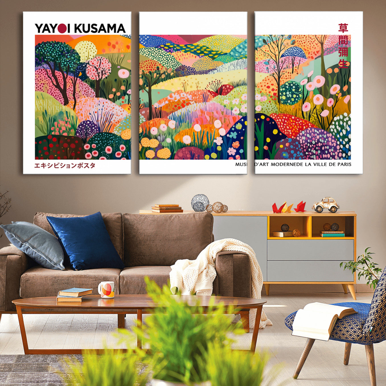 41516-MGV-CV-36X24-Framed Yayoi Kusama 1986 Wall Art Print – Japanese Wall Art Print, Wabi Sabi Yayoi Kusama Print -