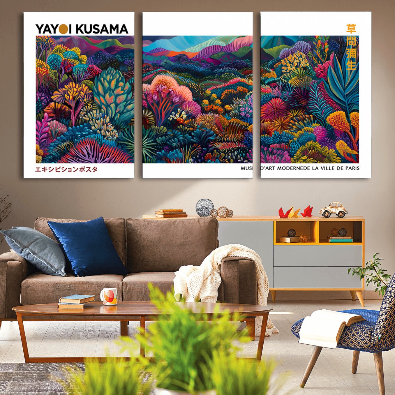 51355-MGV-CV-36X24-Framed Yayoi Kusama 1986 Wall Art Print – Japanese Wall Art Print, Wabi Sabi Yayoi Kusama Print -