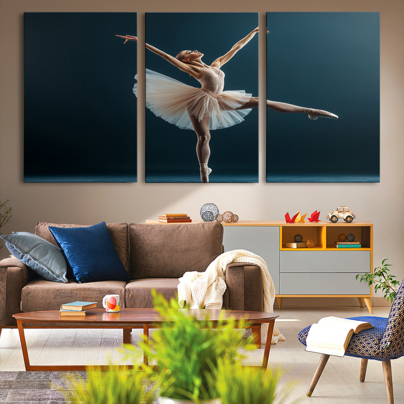 An elegant ballerina captured mid-pose on pointe, radiating grace and strength in a perfectly lit studio setting, her tutu fanned out in delicate symmetry.