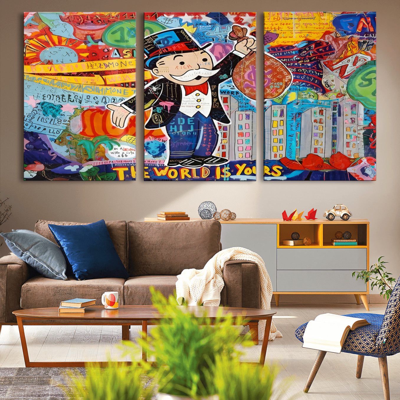 96320-MGV-CV-36X24-Pop Art Monopoly Man Canvas Wall Art Print - Bold and Colorful Street Art-Inspired Decor for Living