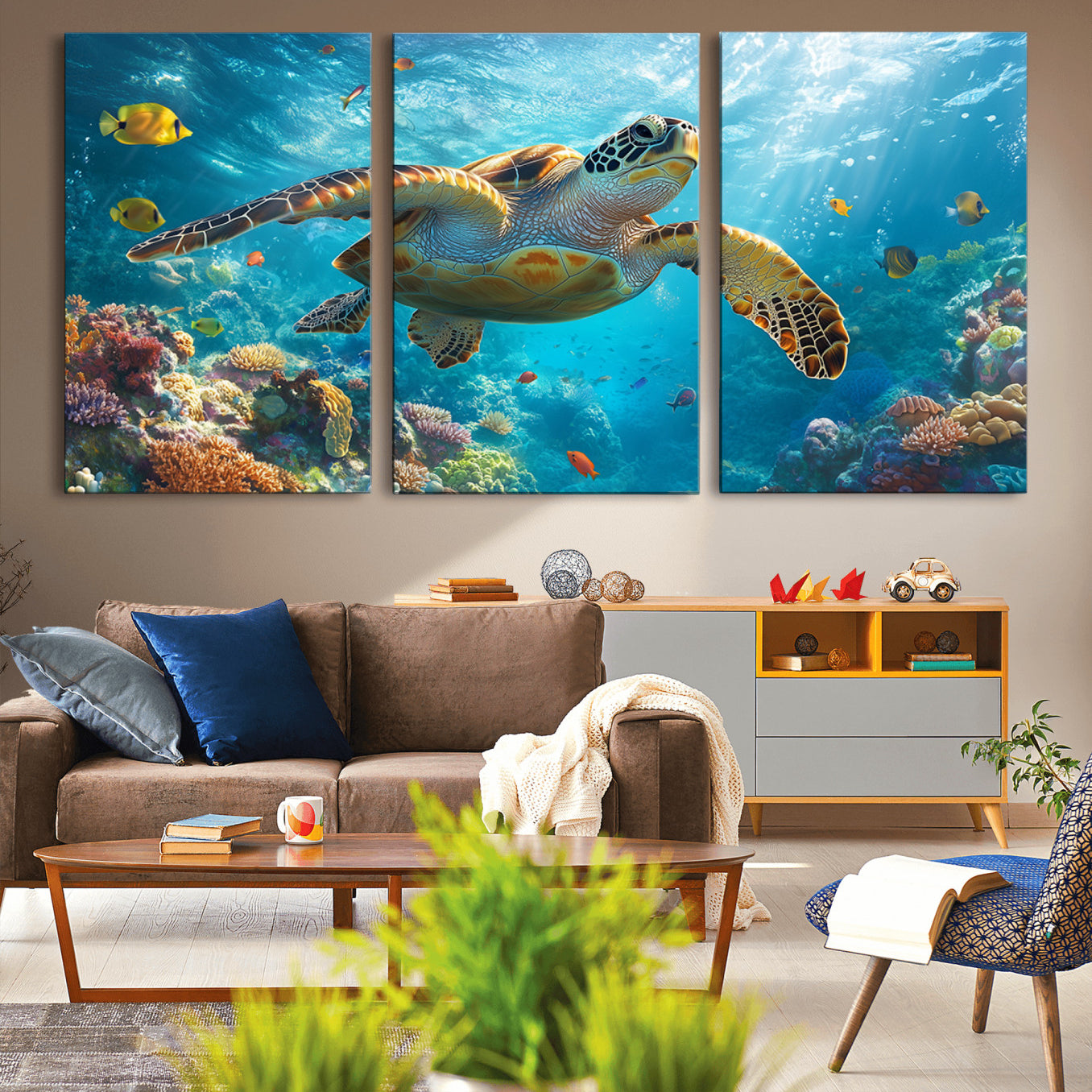 -Sea Turtle Underwater Canvas Wall Art Print - Vibrant Ocean Wildlife Decor, Marine Wall Art