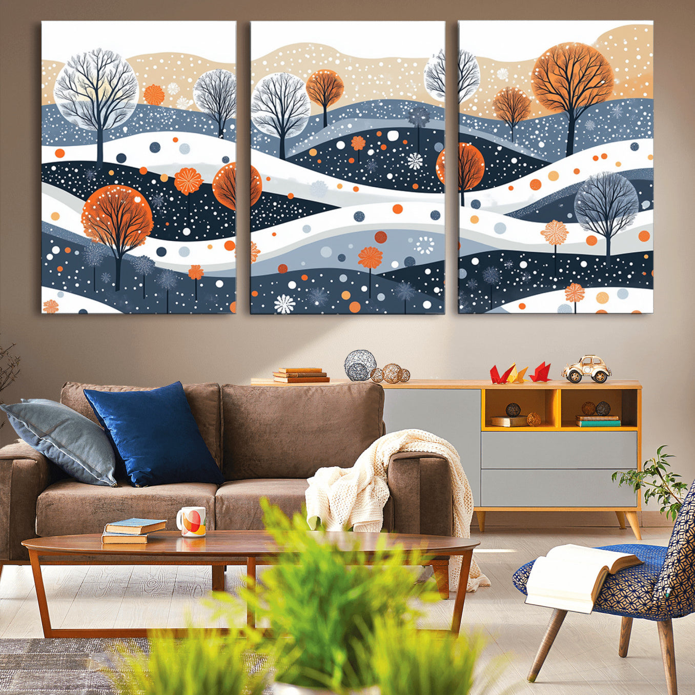 22651-MGV-CV-36X24-Abstract Winter Landscape Canvas Wall Art Print - Large Colorful Nature Wall Decor