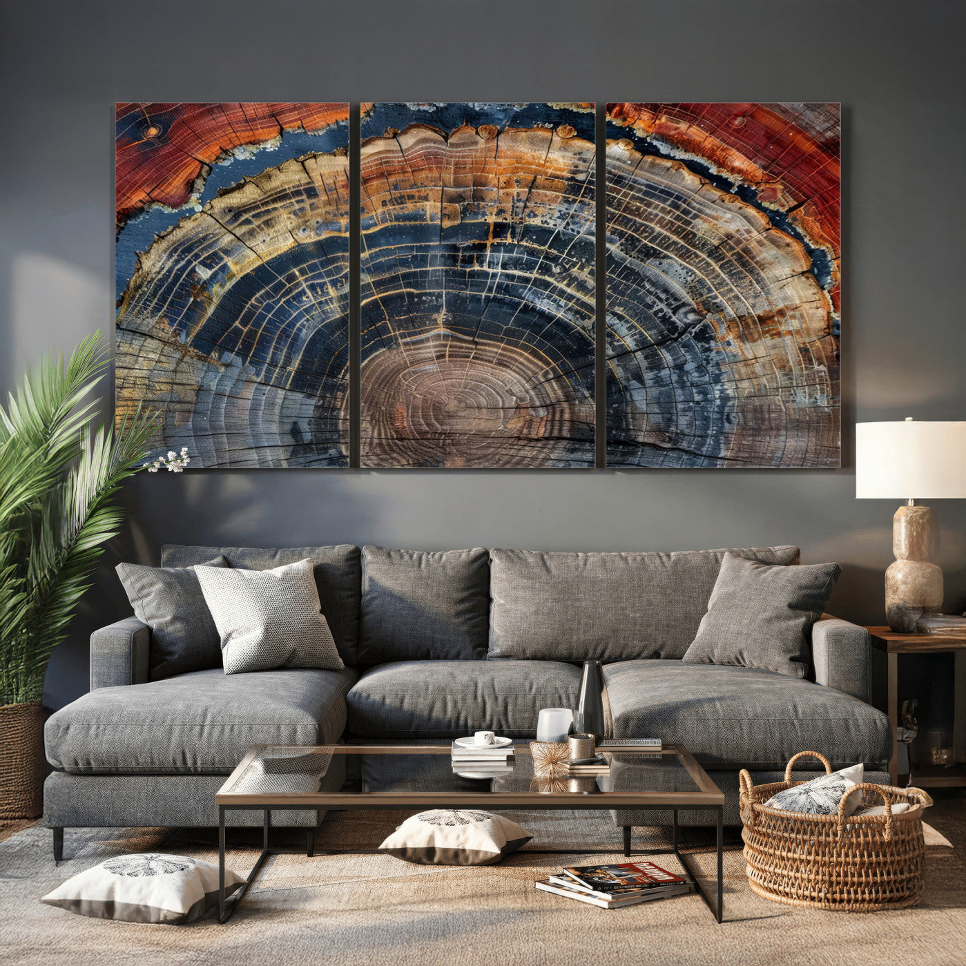 63519-MGV-CV-36X24 - Abstract Tree Ring Wall Art Canvas Print – Colorful Framed Minimalist Nature Tree Rings Home Artwork for Home and Office Decor